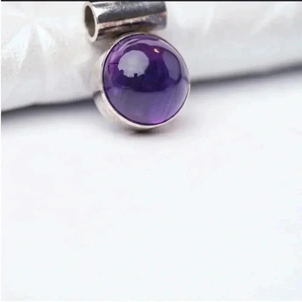 Vintage Amethyst Cabochon Pendant in 925 Sterling Silver - February Birthstone - Picture 12 of 16